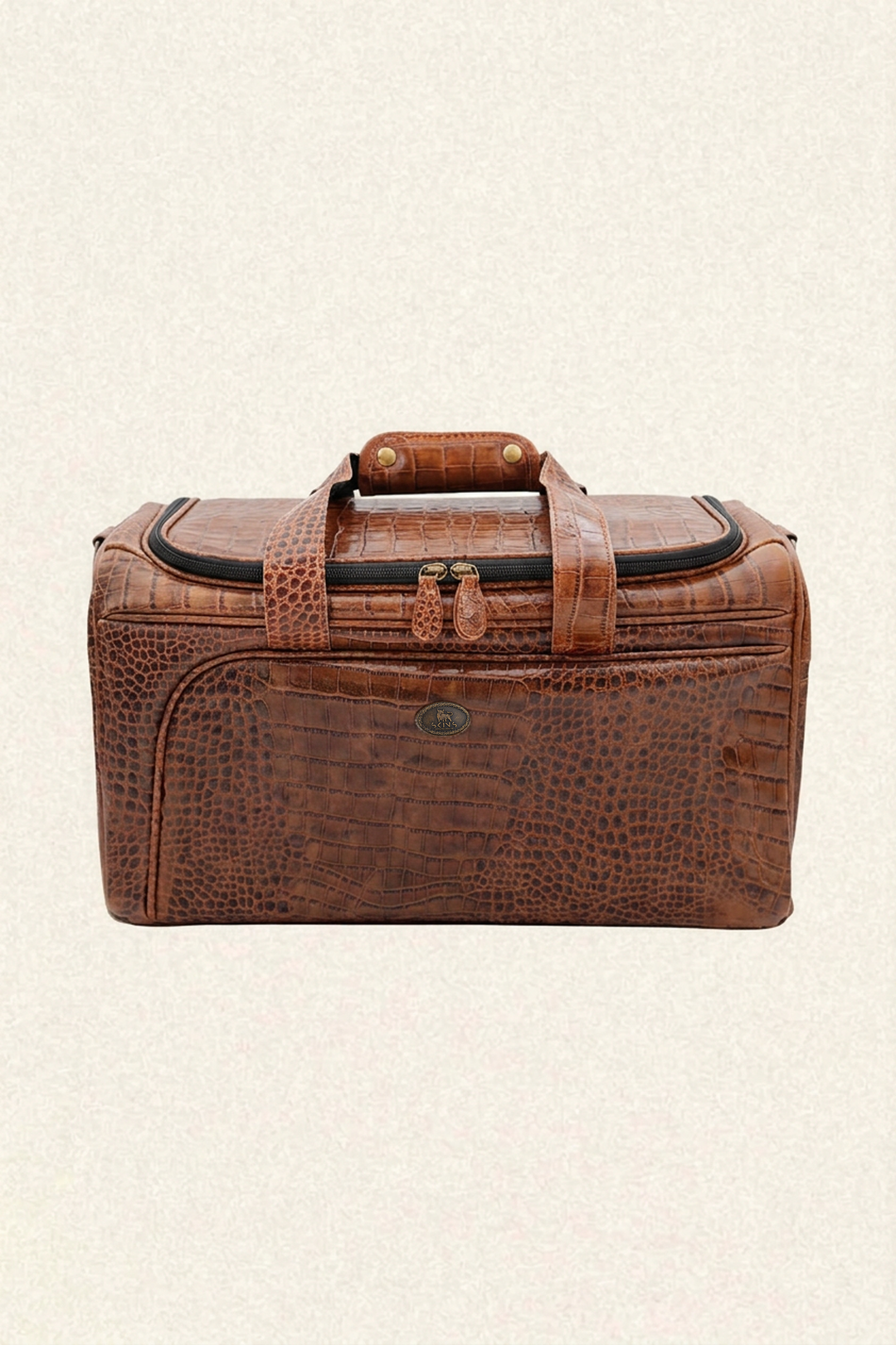 Croc-Embossed Leather, Spacious Main Compartment & Two Side Pockets, Adjustable Crossbody Strap & Luggage Tag Included, Antique Brass-Tone Hardware, Refined Western Luxury Design